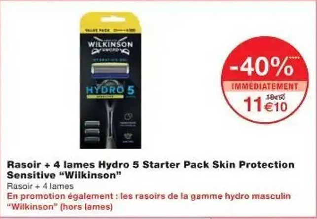 Rasoir + 4 lames Hydro 5 Starter Pack Skin Protection Sensitive “Wilkinson”