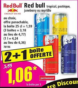 Red bull tropical, pastèque, juneberry ou myrtille