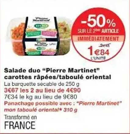 Salade duo “Pierre Martinet” carottes râpées/taboulé oriental