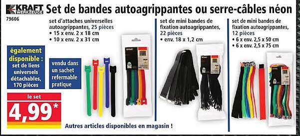 Set de bandes autoagrippantes ou serre-câbles néon