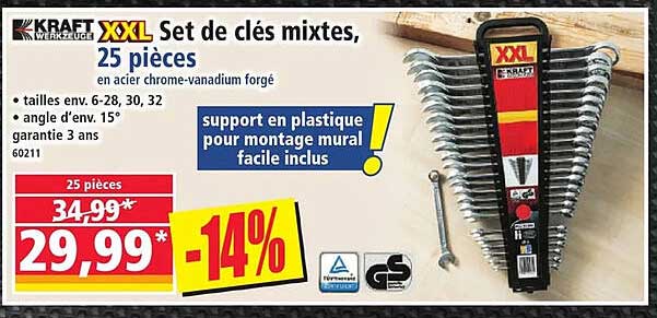Set de clés mixtes, 25 pièces