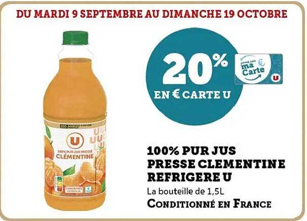 100% PUR JUS PRESSE CLEMENTINE REFRIGERE U
