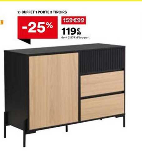 2- BUFFET 1 PORTE 3 TIROIRS
