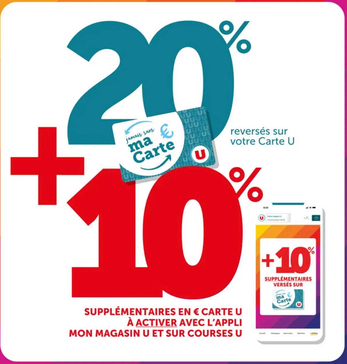 20% + 10% reversés sur votre Carte U