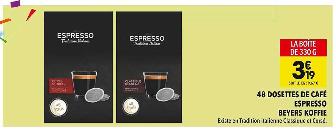 48 DOSETTES DE CAFÉ ESPRESSO BEYERS KOFFIE