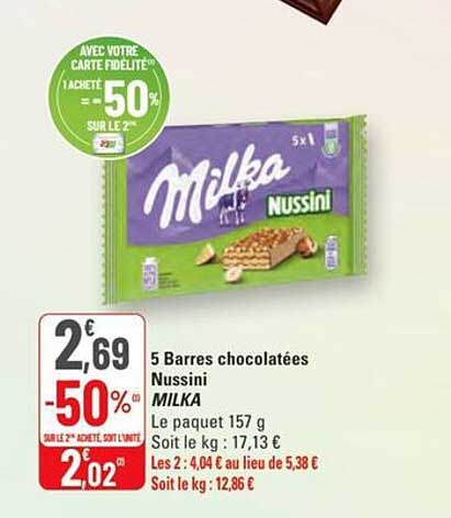 5 Barres chocolatées Nussini MILKA