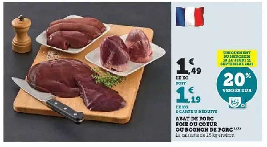 Abat de porc, foie ou cœur ou rognon de porc