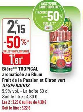 Bière** TROPICAL aromatisée au Rhum Fruit de la Passion et Citron vert DESPERADOS