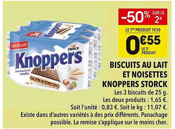 BISCUITS AU LAIT ET NOISETTES KNOPPERS STORCK