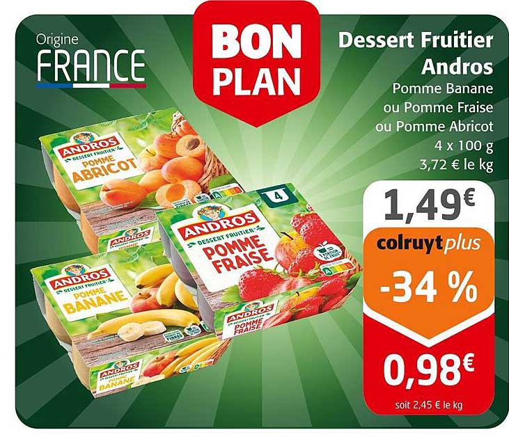 BON PLAN Dessert Fruiter Andros Pomme Banane ou Pomme Fraise ou Pomme Abricot