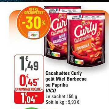 Cacahuètes Curly goût Miel Barbecue ou Paprika