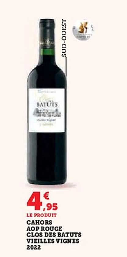 Cahors AOP Rouge Clos des Batuts Vieilles Vignes 2022