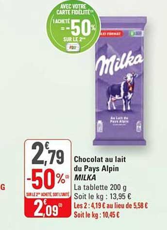 Chocolat au lait du Pays Alpin MILKA