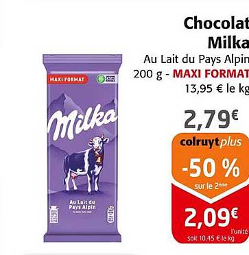 Chocolat Milka Au Lait du Pays Alpin 200 g - MAXI FORMAT