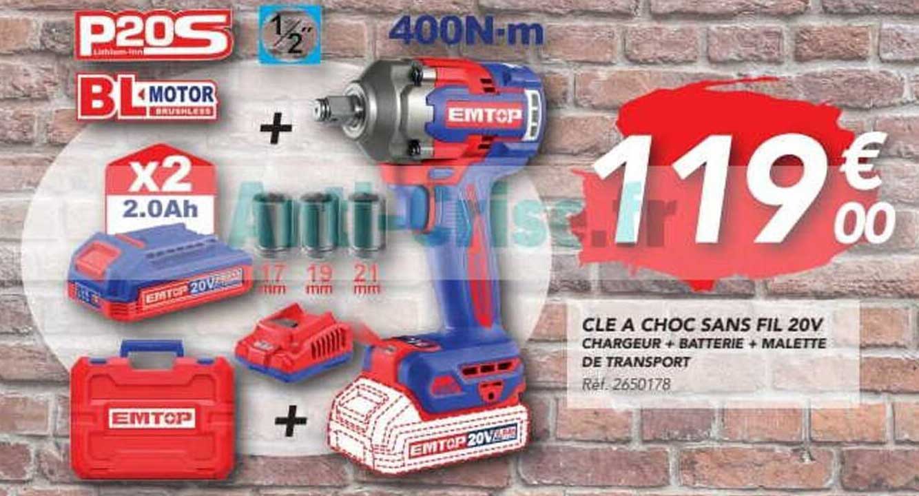 CLE A CHOC SANS FIL 20V CHARGEUR + BATTERIE + MALETTE DE TRANSPORT