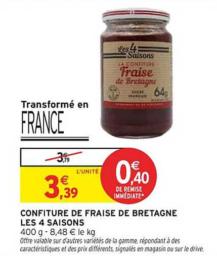 CONFITURE DE FRAISE DE BRETAGNE LES 4 SAISONS