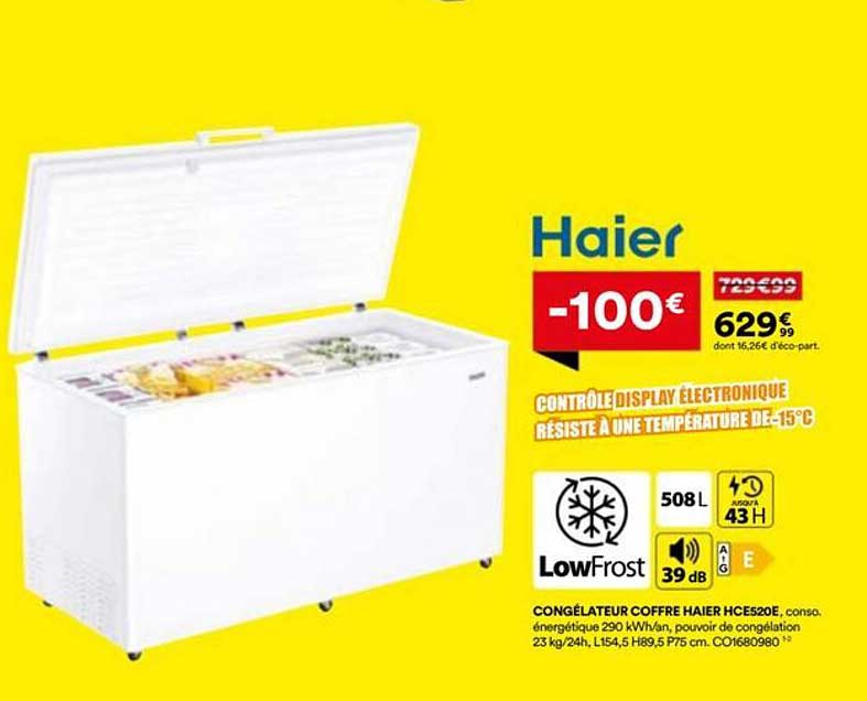 Congélateur Coffre Haier HCE520E -100€