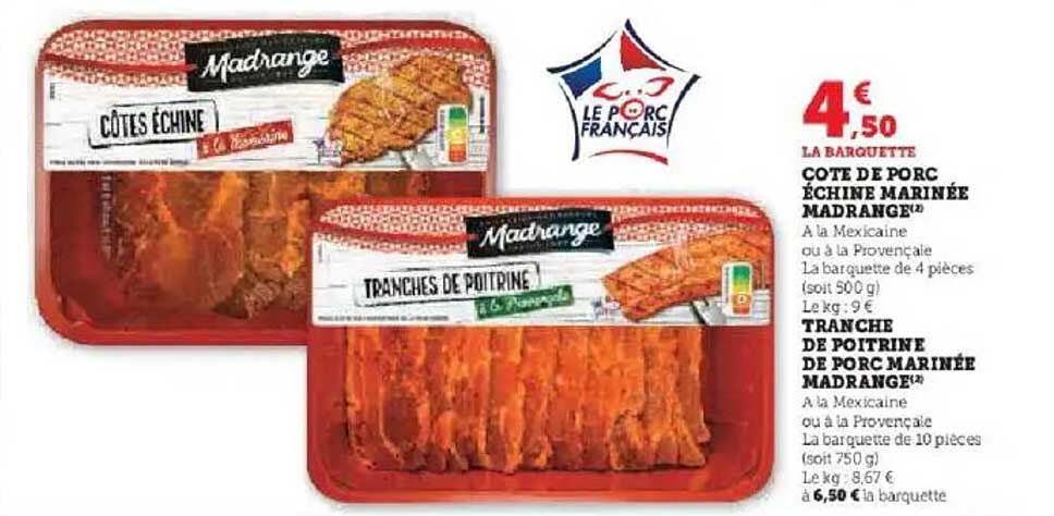 COTE DE PORC ÉCHINE MARINÉE MADRANGE