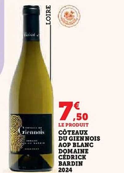 COTEAUX DU GIENNOIS AOP BLANC DOMAINE CEDRICK BARDIN 2024
