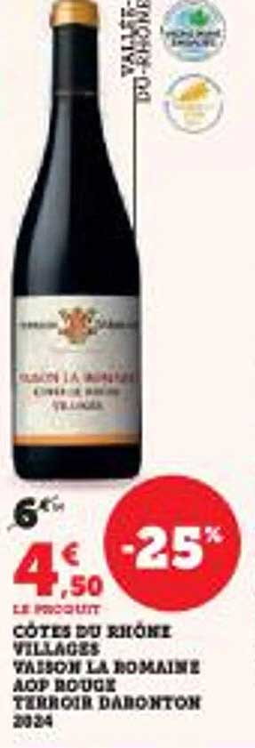 CÔTES DU RHÔNE VILLAGES VAISON LA ROMAINE AOP ROUGE TERROIR D'ABONTON 2024