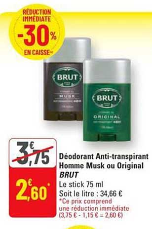 Déodorant Anti-transpirant Homme Musk ou Original BRUT