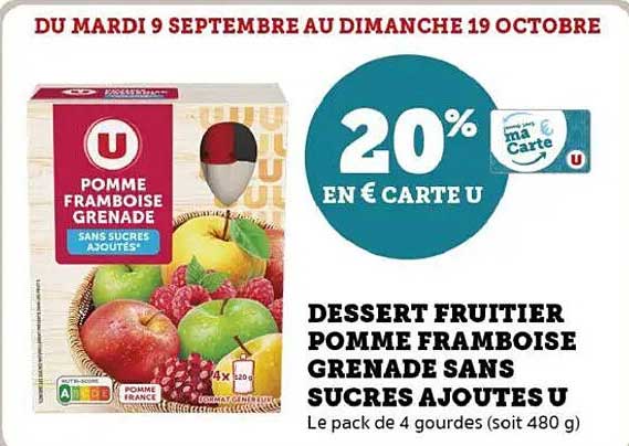 DESSERT FRUITIER POMME FRAMBOISE GRENADE SANS SUCRES AJOUTÉS U