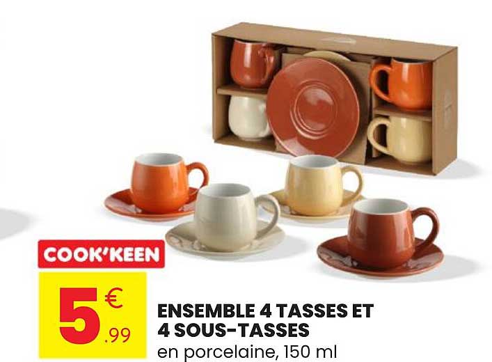 ENSEMBLE 4 TASSES ET 4 SOUS-TASSES