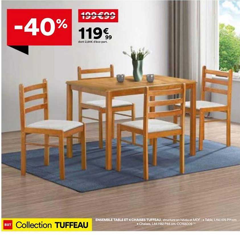 ENSEMBLE TABLE ET 4 CHAISES TUFFEAU