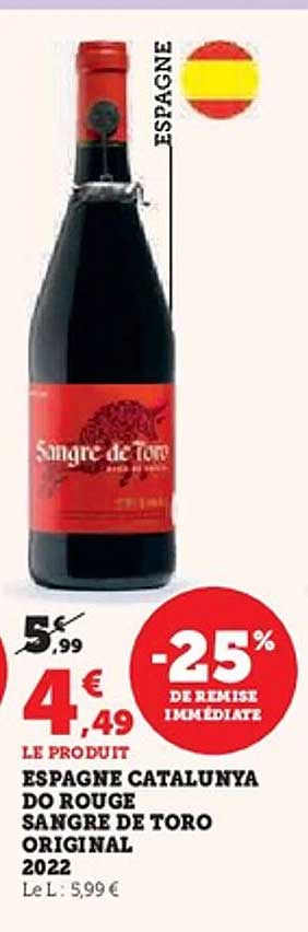 ESPAGNE CATALUNYA DO ROUGE SANGRE DE TORO ORIGINAL 2022