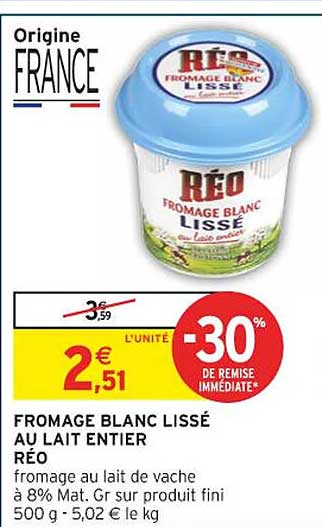 FROMAGE BLANC LISSÉ AU LAIT ENTIER RÉO