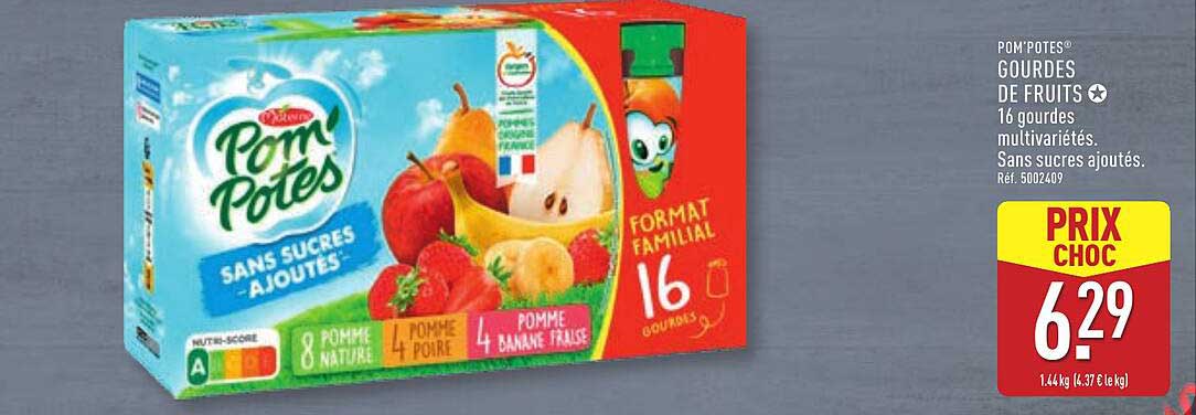 Gourdes de fruits Pom'Potes 16 gourdes multivitaminées, sans sucres ajoutés
