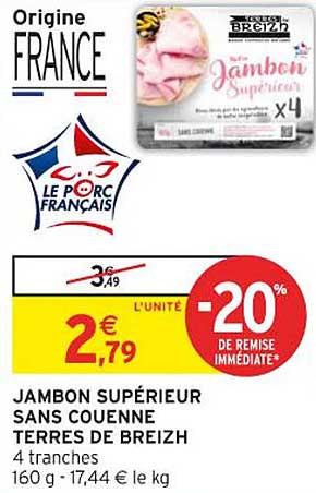 JAMBON SUPÉRIEUR SANS COUENNE TERRES DE BREIZH