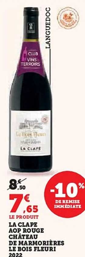 LA CLAPE AOP ROUGE CHÂTEAU DE MARMORIÈRES LE BOIS FLEURI 2022
