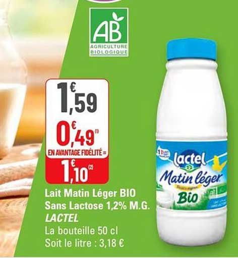 Lait Matin Léger BIO Sans Lactose 1,2% M.G.
