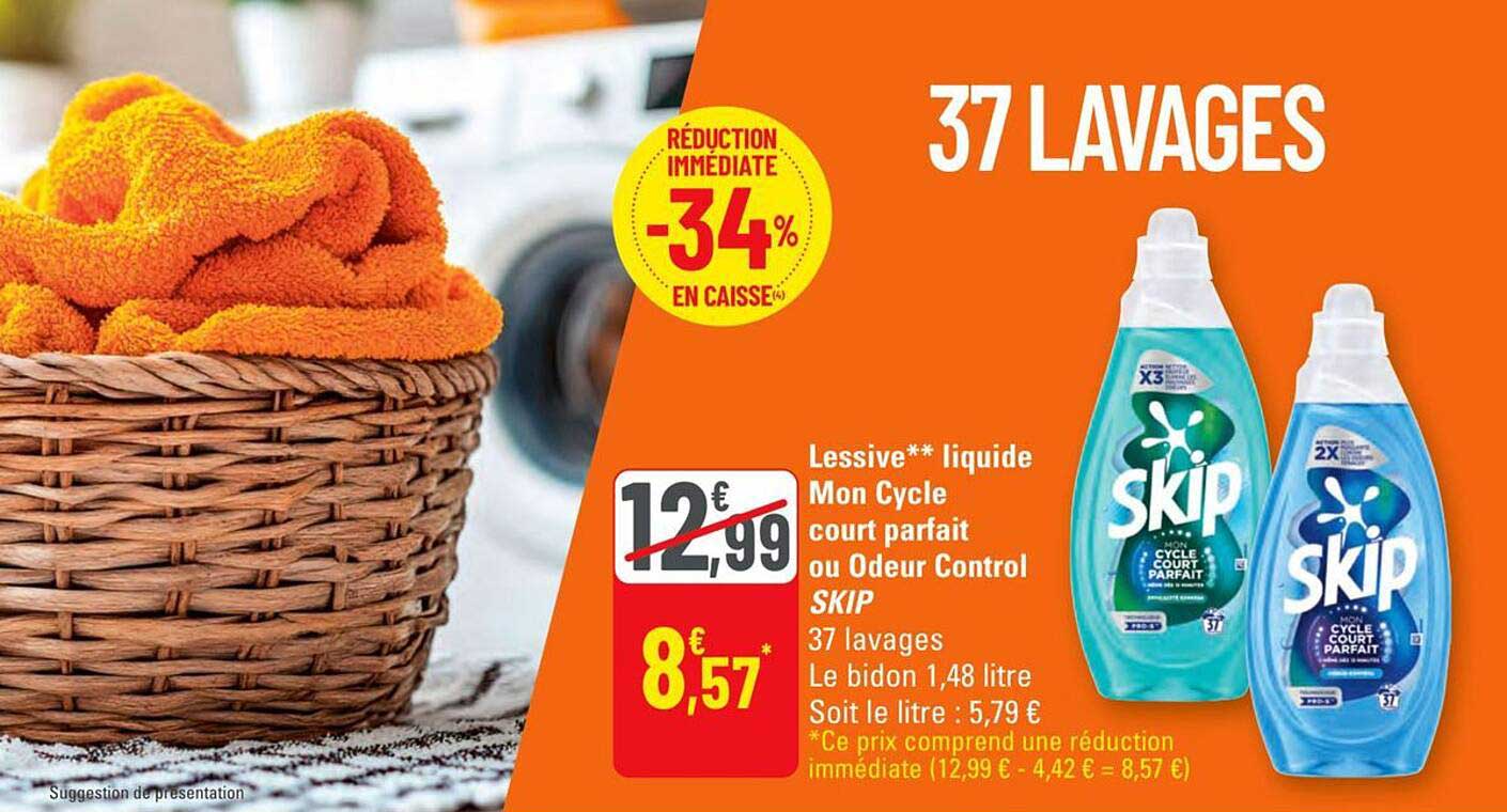 Lessive liquide Mon Cycle court parfait ou Odeur Control SKIP