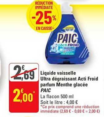 Liquide vaisselle Ultra dégraissant Acti Froid parfum Menthe glacée PAIC