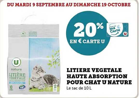 LITIERE VEGETALE HAUTE ABSORPTION POUR CHAT U NATURE