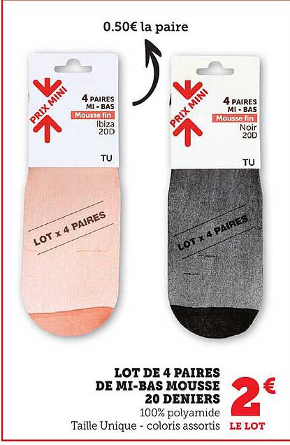 LOT DE 4 PAIRS DE MI-BAS MOUSSE 20 DENIERS