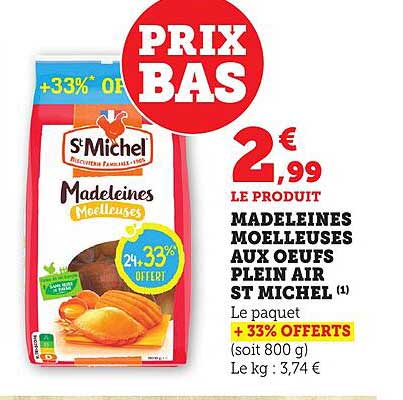 MADELEINES MOELLEUSES AUX OEUFS PLEIN AIR ST MICHEL