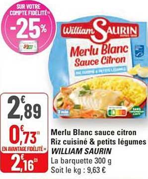 Merlu Blanc sauce citron Riz cuisiné & petits légumes