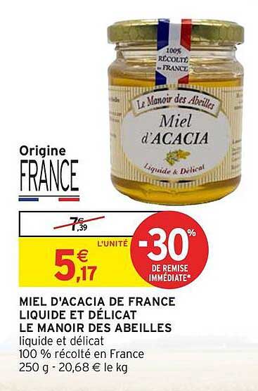 MIEL D'ACACIA DE FRANCE LIQUIDE ET DÉLICAT LE MANOIR DES ABEILLES