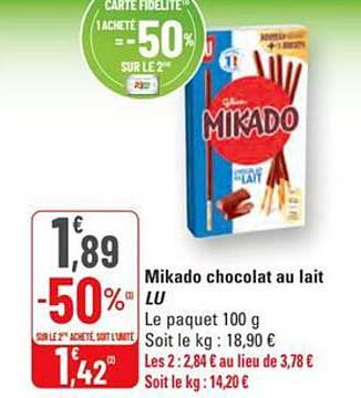 Mikado chocolat au lait LU