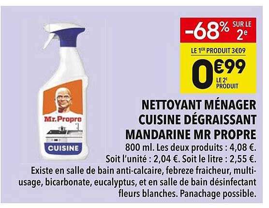 NETTOYANT MÉNAGER CUISINE DÉGRÉSSANT MANDARINE MR PROPRE