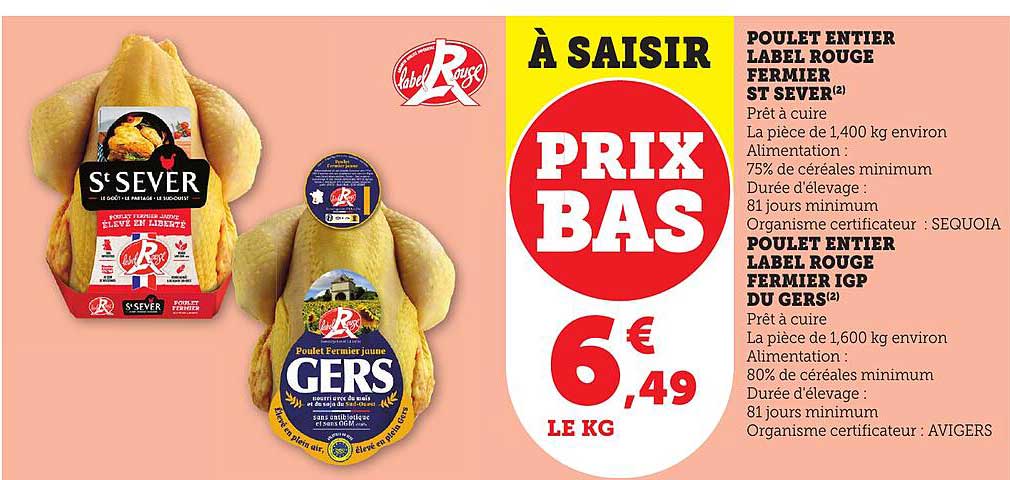 POULET ENTIER LABEL ROUGE FERMIER ST SEVER