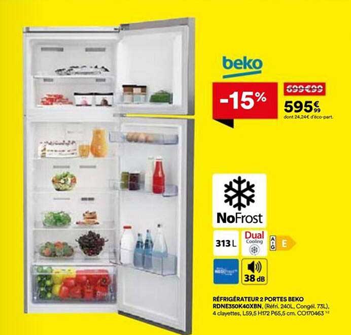 Réfrigérateur 2 Portes Beko RDNE350K40XBN