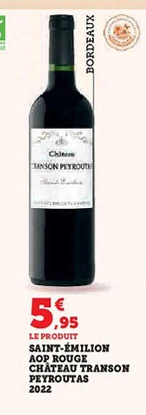 SAINT-ÉMILION AOP ROUGE CHÂTEAU TRANSON PEYROUTAS 2022