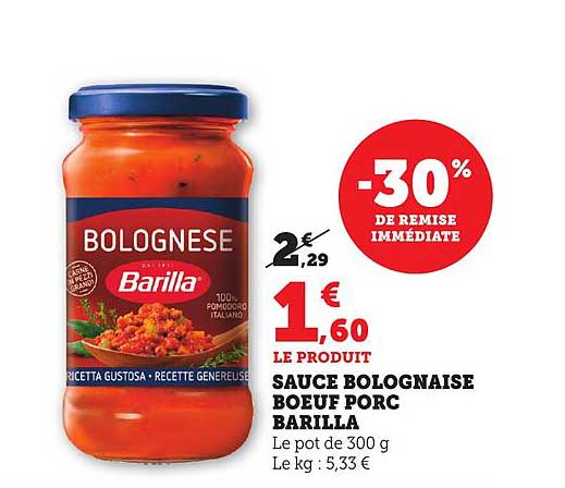 SAUCE BOLOGNAISE BOEUF PORC BARILLA