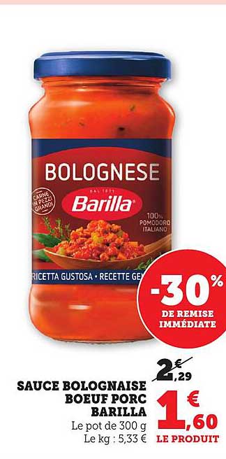 SAUCE BOLOGNAISE BOEUF PORC BARILLA