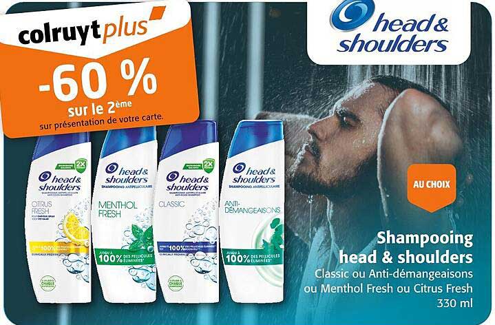 Shampooing head & shoulders Classic ou Anti-démangeaisons ou Menthol Fresh ou Citrus Fresh 330 ml