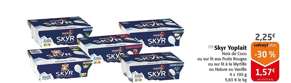 Skyr Yoplait - Noix de Coco ou sur lit aux Fruits Rouges ou sur lit à la Myrtille ou Nature ou Vanille